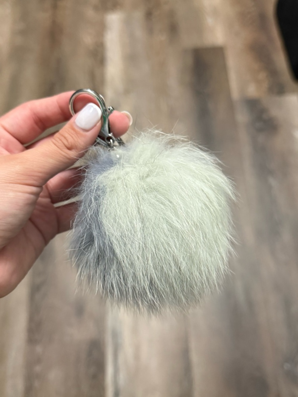 Two Tone Blue Faux Fur Puff Keychain